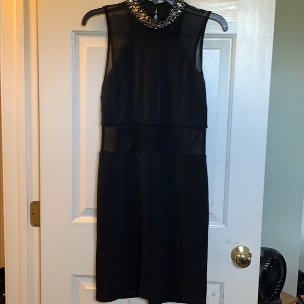Black Mesh-Insert Mini Dress!